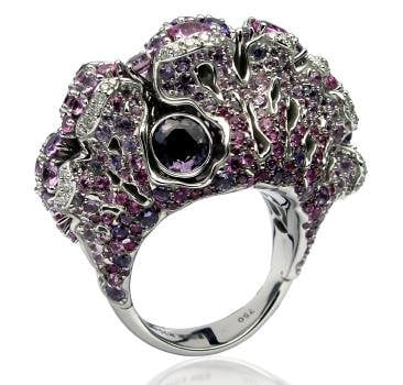 Stanislav Drokin - Ring in white gold 750, spinel, tourmaline, diamonds, colored sapphires, rhodolites, amethysts. Produced in a single copy
