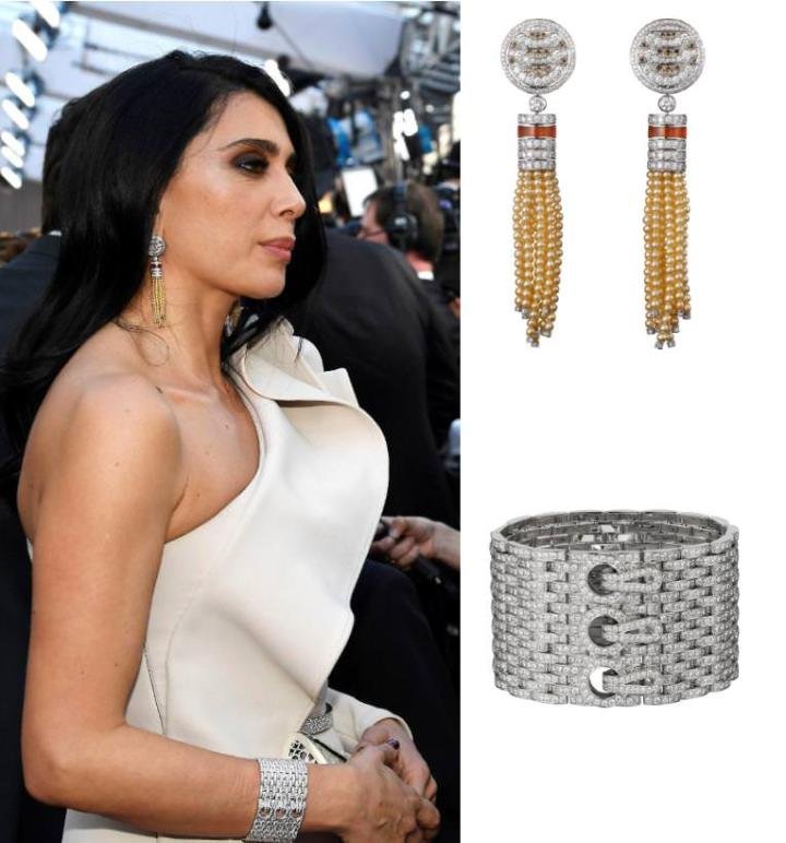 Cartier High Jewelry earrings, platinum, natural pearls, carnelians, brown diamonds, orange diamonds, diamonds - Cartier Agrafecuff bracelet, 18k white gold, diamonds