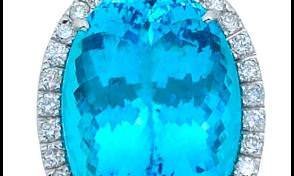 Vianna Brasil showcased a very rare certified 24.69-carat oval Paraiba tourmaline