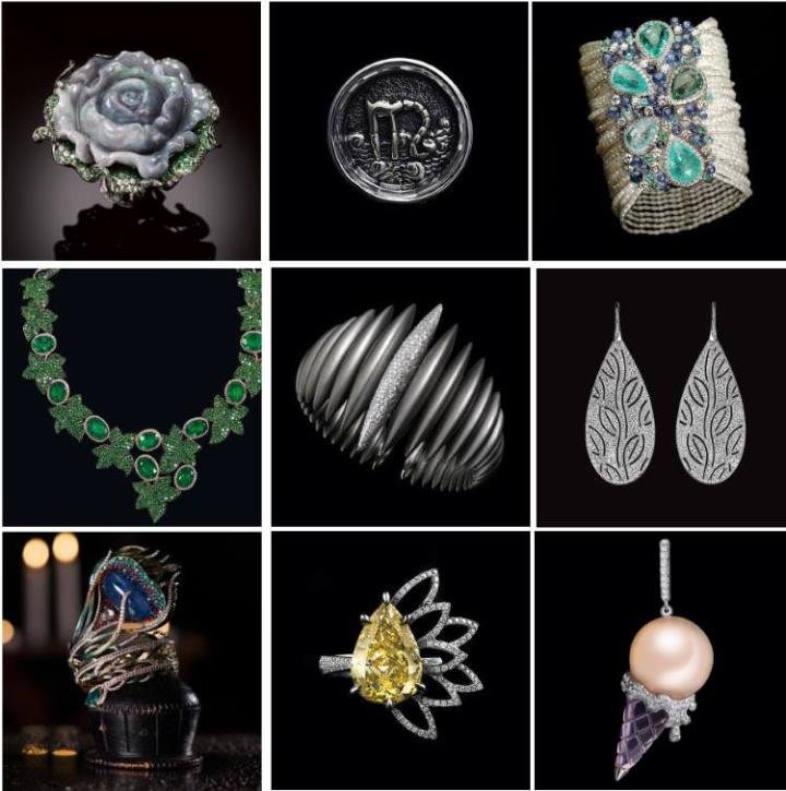 From right to left and top to bottom: Wendy Yue, Thee Wild, Scavia, Michele Della Valle, Mattia Cielo, GB Enigma, Masterstrokes, Roxalana, Bao Bao Wan Fine Jewellery