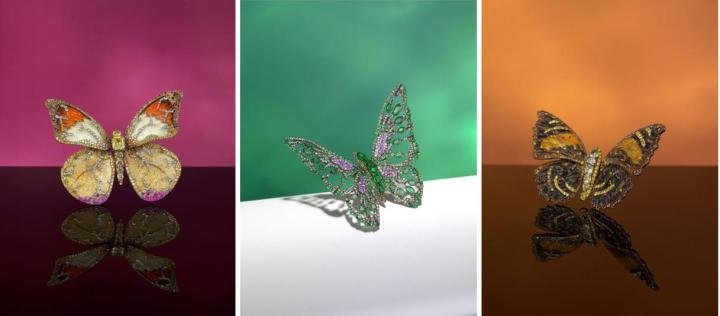 A multi-gem brooch US0,000-230,000 (left) - A multi-gem “pride” brooch US,000-100,000 (center) - A multi-gem brooch US,000-65,000 (right)