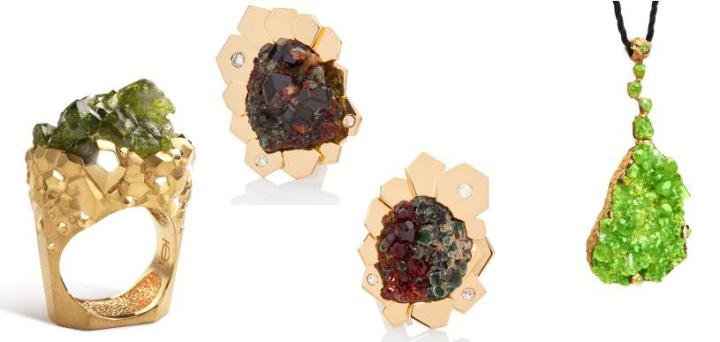 Ring “L'Exceptionnel Grenat Démantoïde”, Clips earrings “L'Exceptionnel Grenat du Piémont”, Pendant “L'Exceptionnel Grenat Démantoïde”