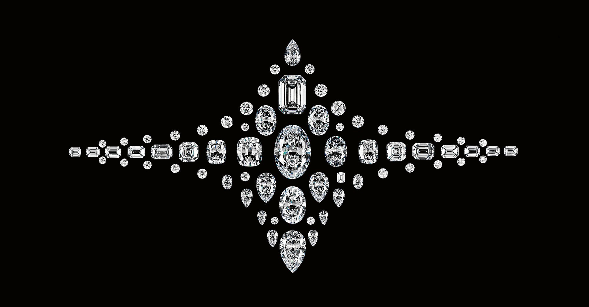 Replicas of the 67 diamonds cut from the Lesotho Legend.