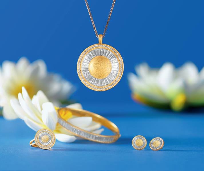 Solenne necklace, Babette bracelet, Solenne ring, Sonti stud earrings 925 silver enhanced with Bernd Wolf's signature high-grade 24K gold plating, plus zirconia