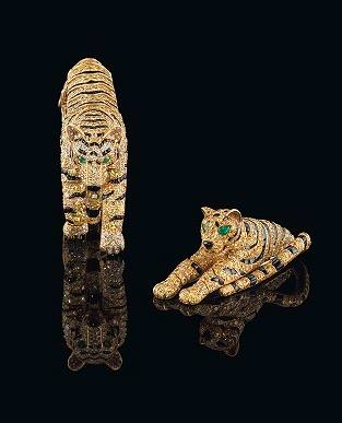 Tiger bangle and brooch by Cartier