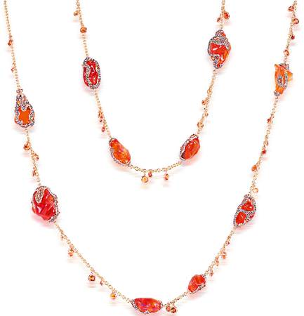 The trendy colour of bright orange was seen in this opal, diamond, and gold necklace by Italian Design.