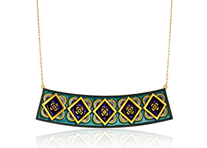 Enamel and gold pendant inspired by Anatolian culture by Pinar Öner