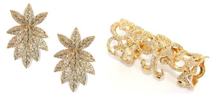Ellegant leaf earrings & Leaf long ring