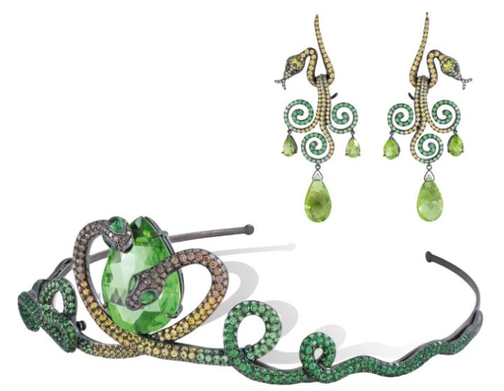 LYDIA COURTEILLE Queen of Sheba Snake Tiara and Earrings