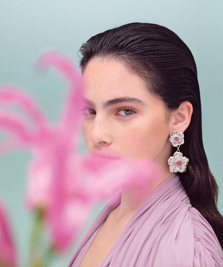 Blossom Diamonds and Gold Pendant Earrings